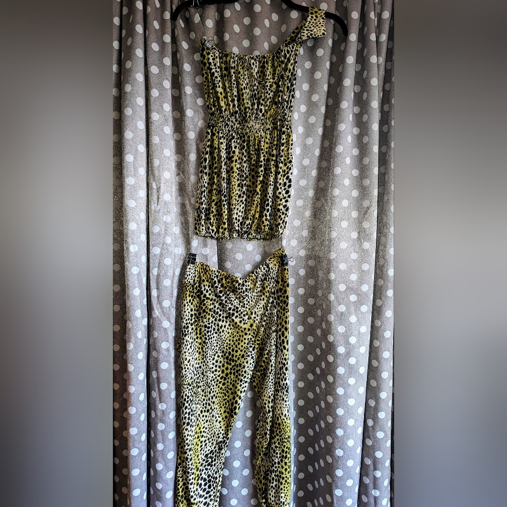 Animal Print Satiny Pajamas Tank Top And Pant Set XL